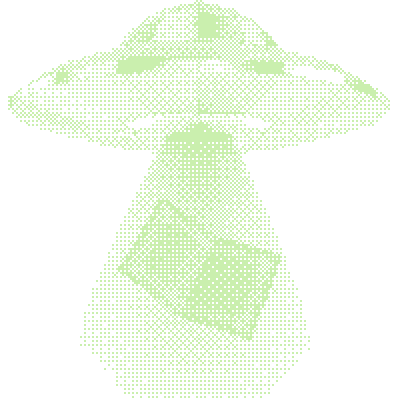 A low polygon chrome saucer lifting one folded share certificate in its beam, printed as a halftone